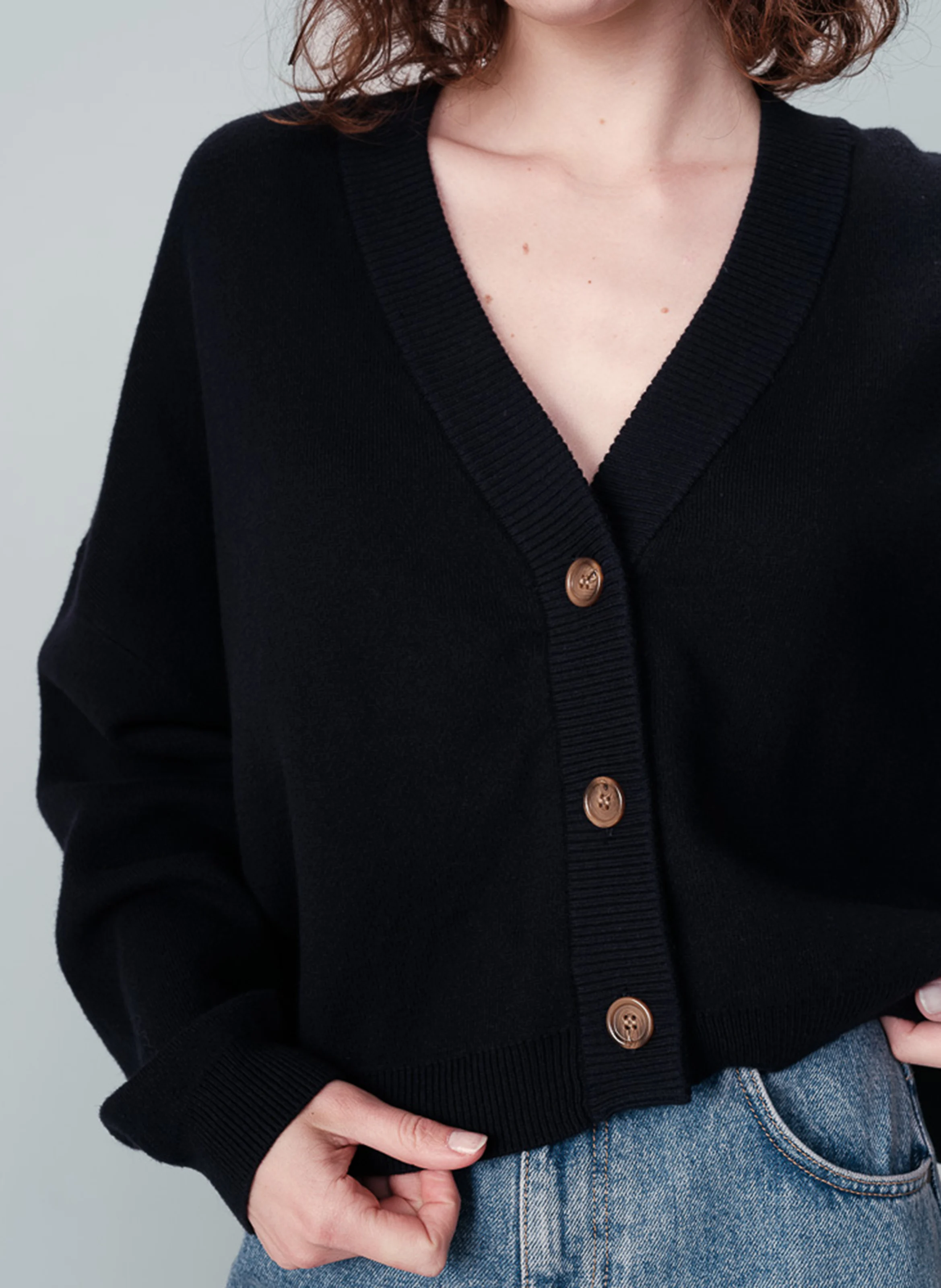 NACHO - Cardigan col V en coton mélangé | Bleu