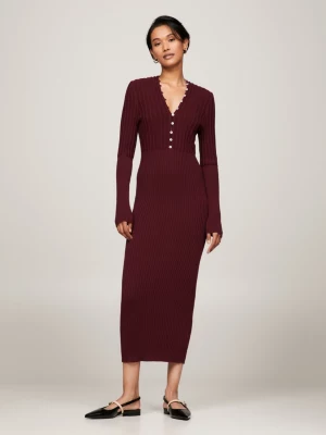 Vestido de malha justo com decote em V e botões