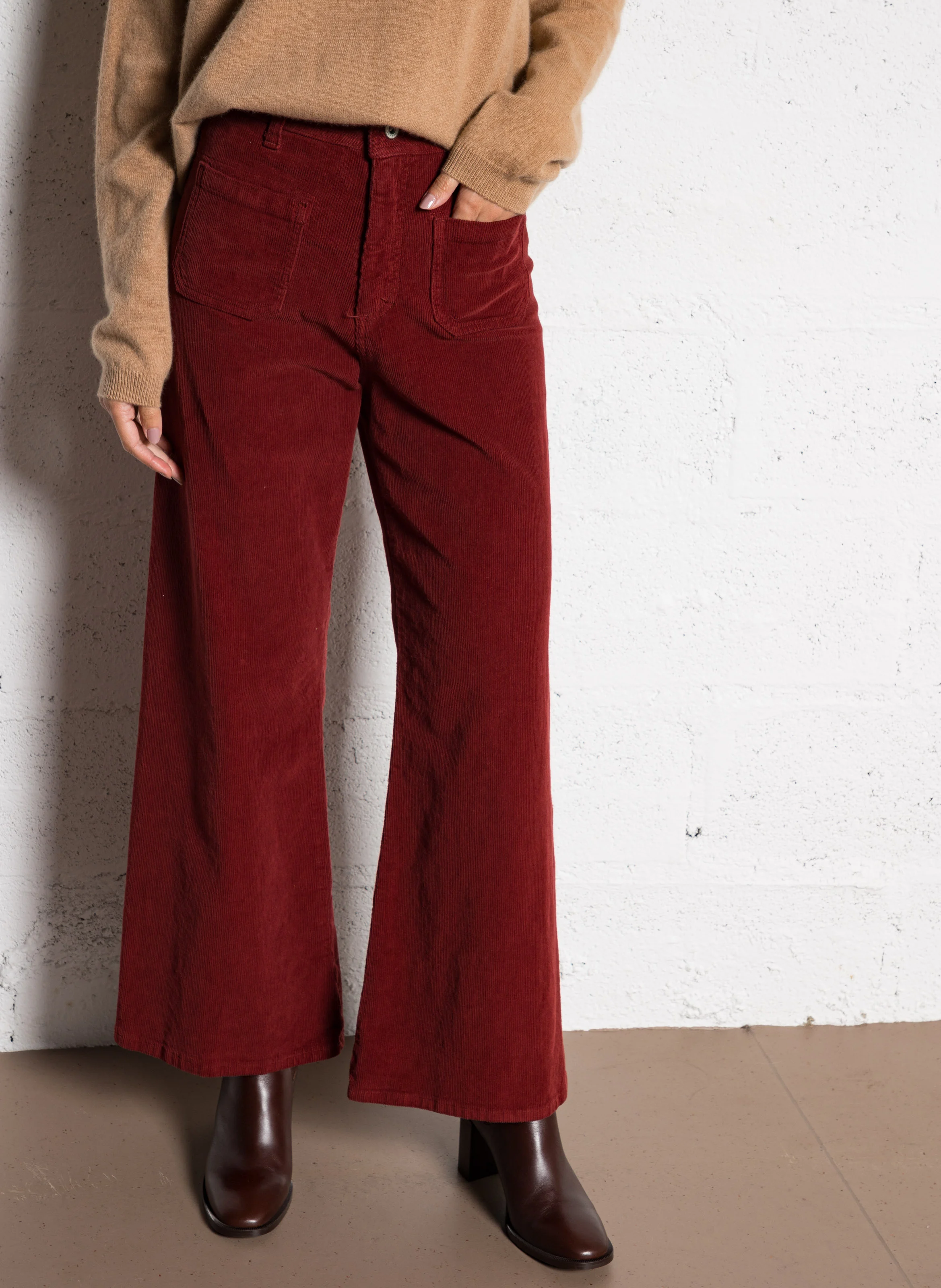 Pantalon flare en coton mélangé | Rouge