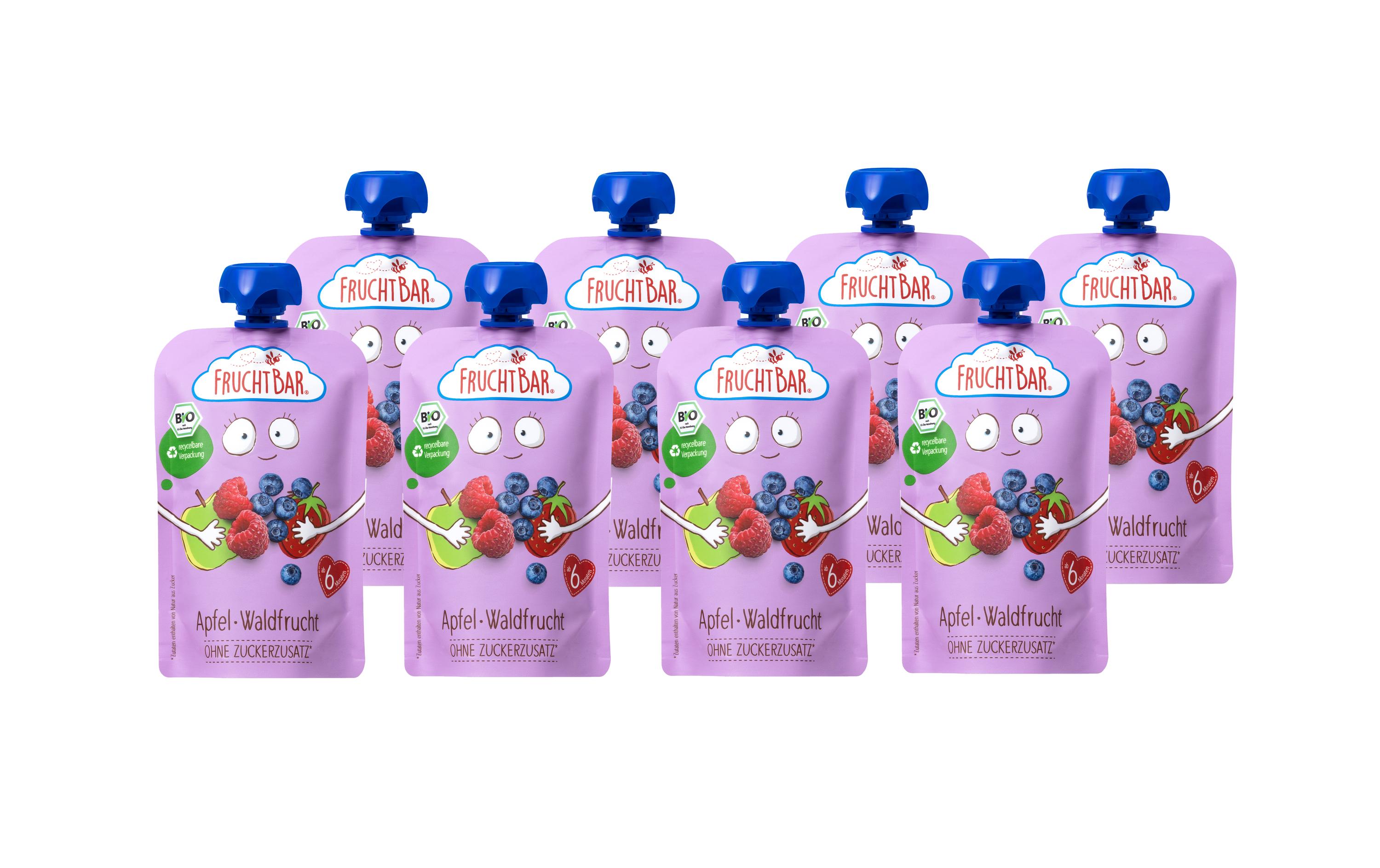 Quetschbeutel Apfel, Waldfrucht 8 x 100gBio-Fruchtpüree mit Obst