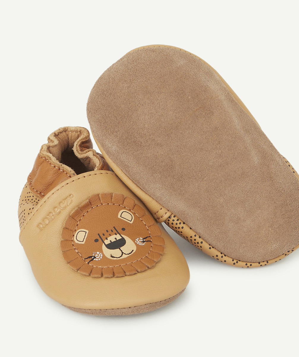 ROBEEZCHAUSSONS BÉBÉ EN CUIR CAMEL AVEC OURS