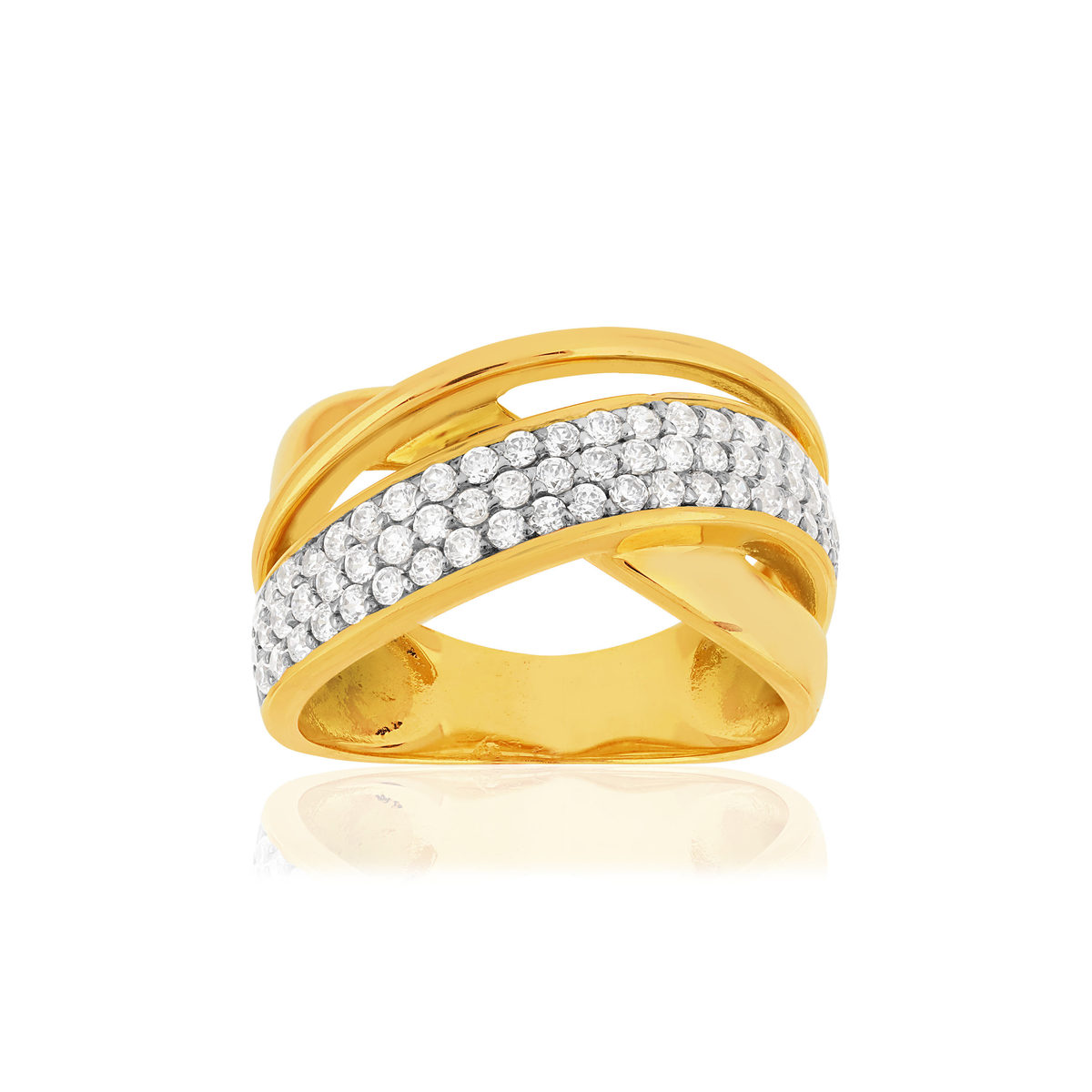 Bague plaqué or entrelacée zirconias