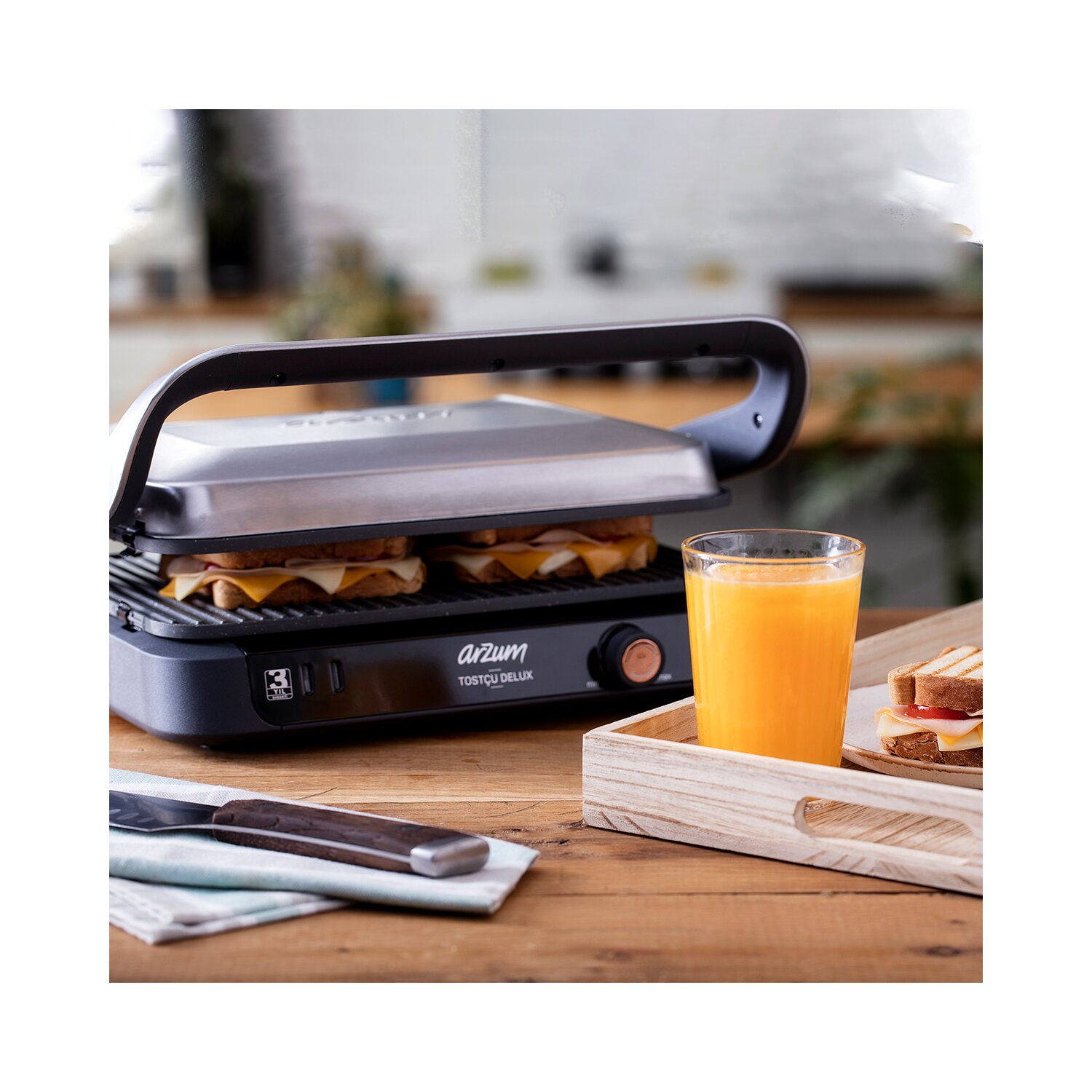 Arzum Tostçu Delux 1800W, Sandwichmaker, Antihaft-Gusseisenplatte