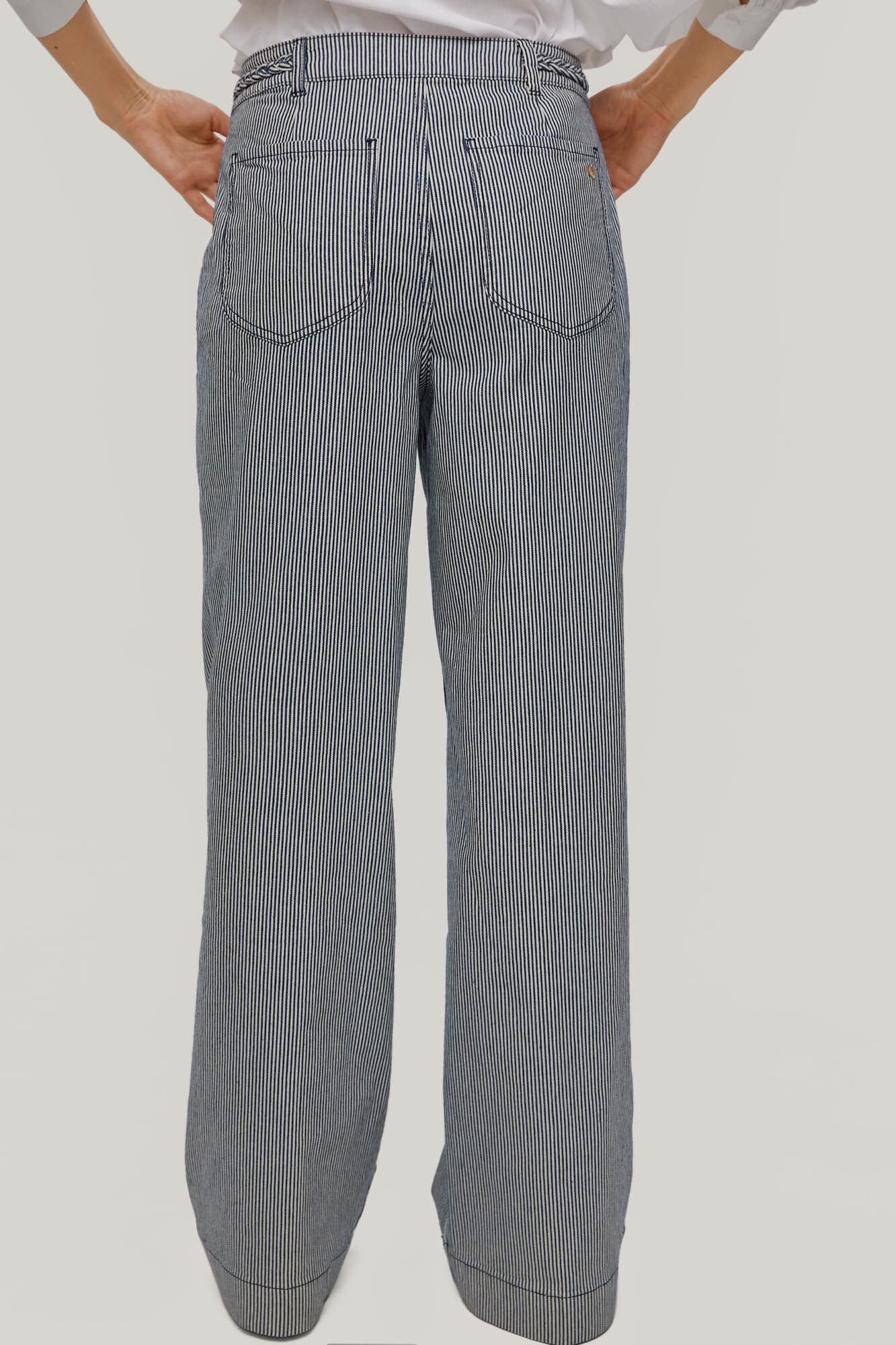 Calça jeans listrada de boca larga - Azul