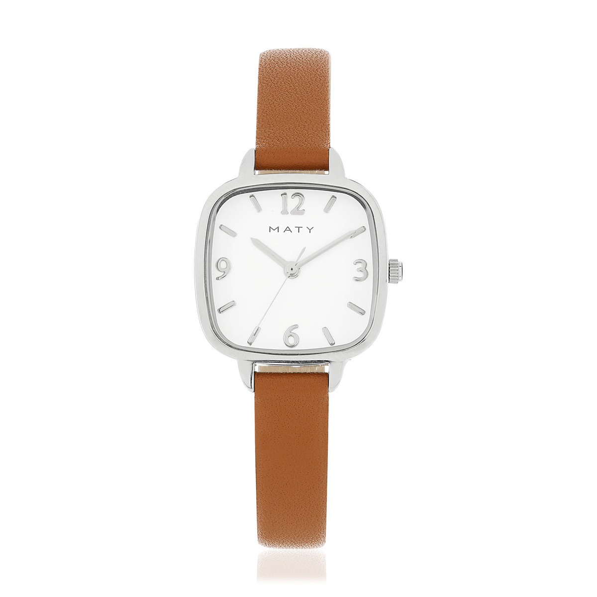 Montre femme acier carrée bracelet cuir marron
