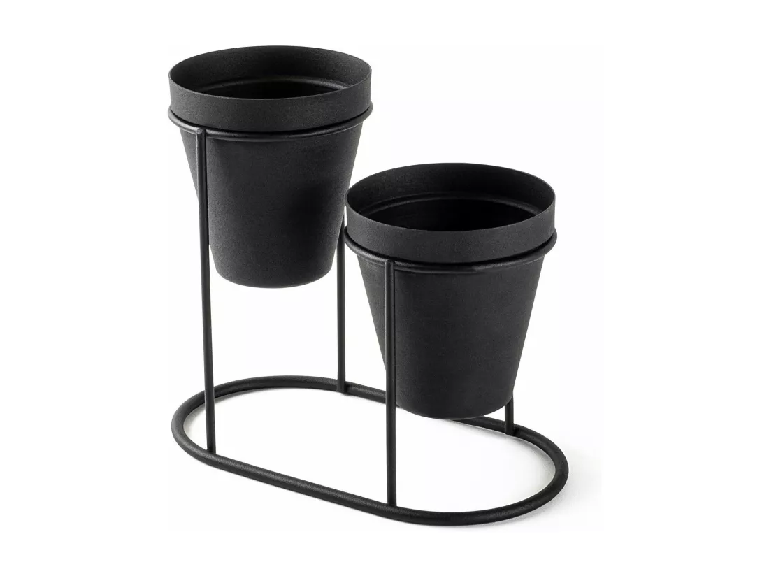 Porte pot à 2 pots Avilan L19xH16cm Métal Noir