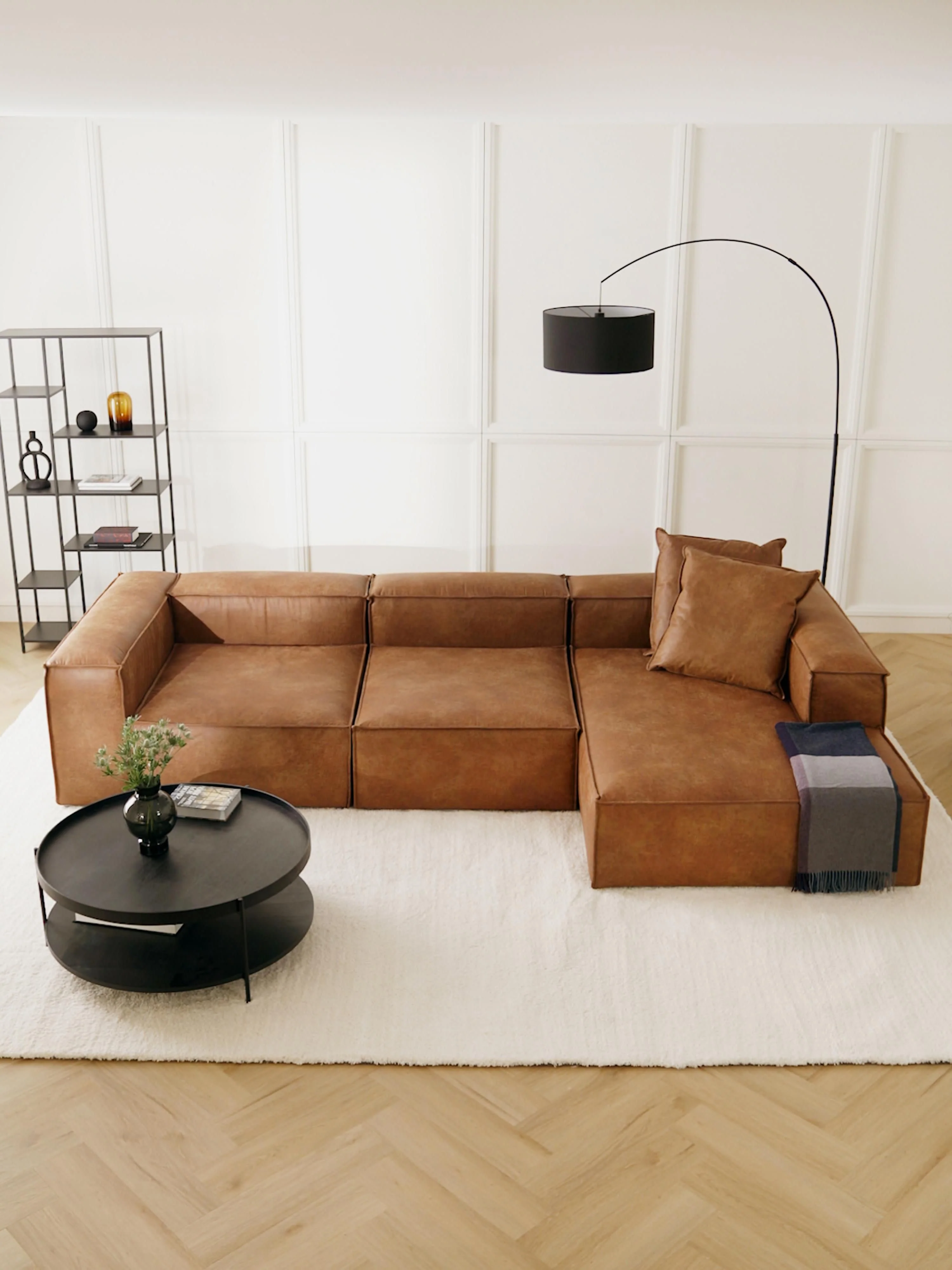 Modulaire hoekbank van gerecycled leer Lennon (4-zits)