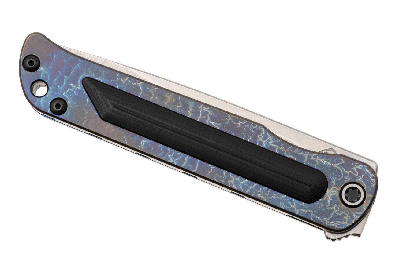 Medford T-Bone 25-TB-01, Tumbled S45VN Droppoint, Acid Etched Flamed Titanium Handle, Black G10 Inlay, Black/Silver Hardware zakmes