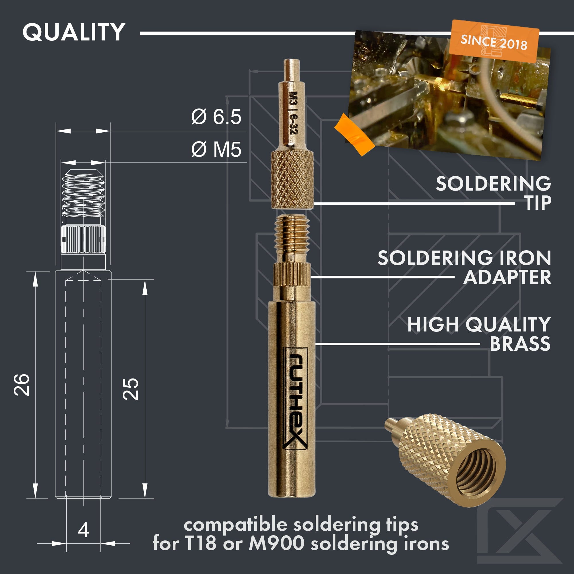 ruthex  Lötspitzen / Einschmelzhilfe Set inkl. 900M & T18 Adapter    Qualitativ hochwertiges Zubehör für das Einsetzen von Gewindeeinsätzen