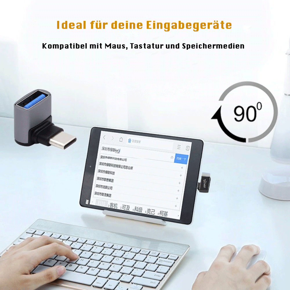 OTG USB A auf USB C Adapter Konverter 90° Grad-Winkel - Grau