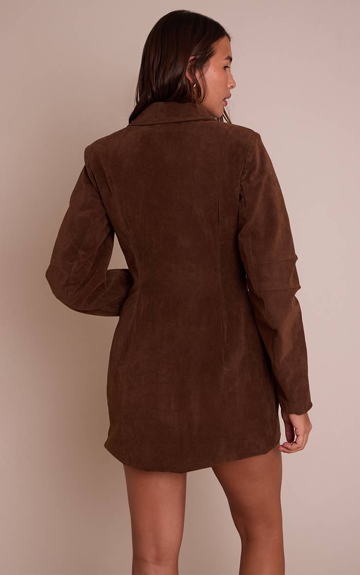 Marron Robe Blazer Effet Daim Imprimé Croco
