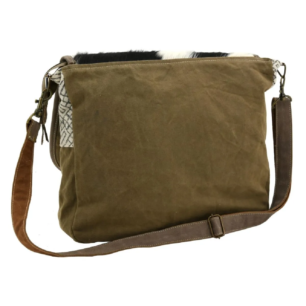 Aubry Gaspard Sac bandoulière coton et peau de vache