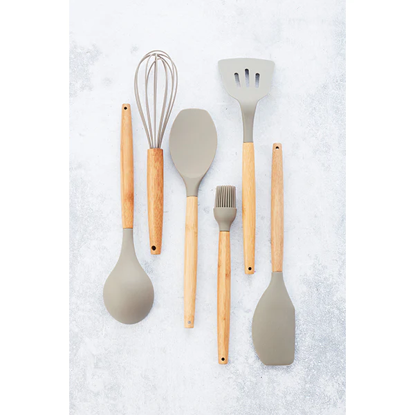 Cuillère en silicone avec manche en bambou 32 cm taupe Point Virgule