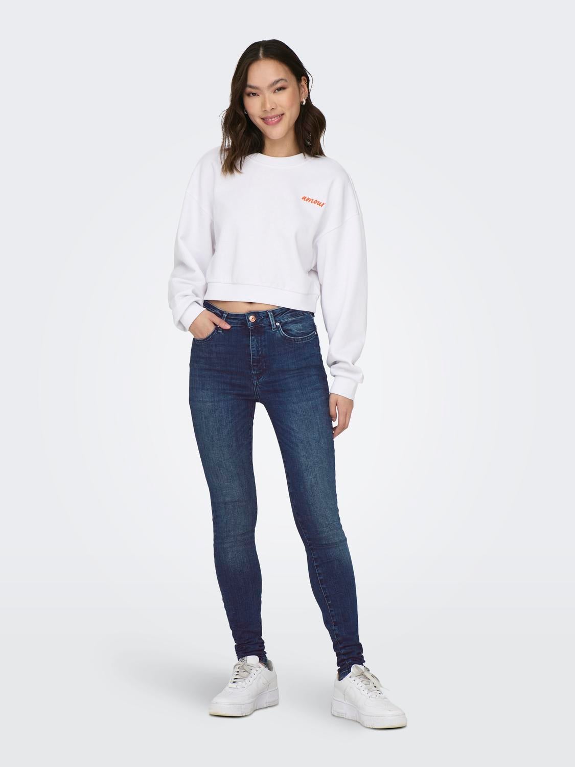 ONLFOREVER Hohe Taille Skinny Fit Jeans Dark Blue Denim