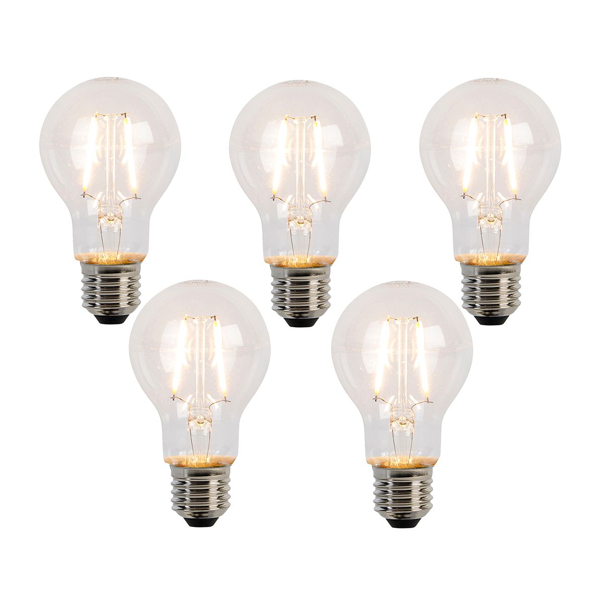 Set van 5 E27 LED lamp filament A60 2W 210 lm 2200K