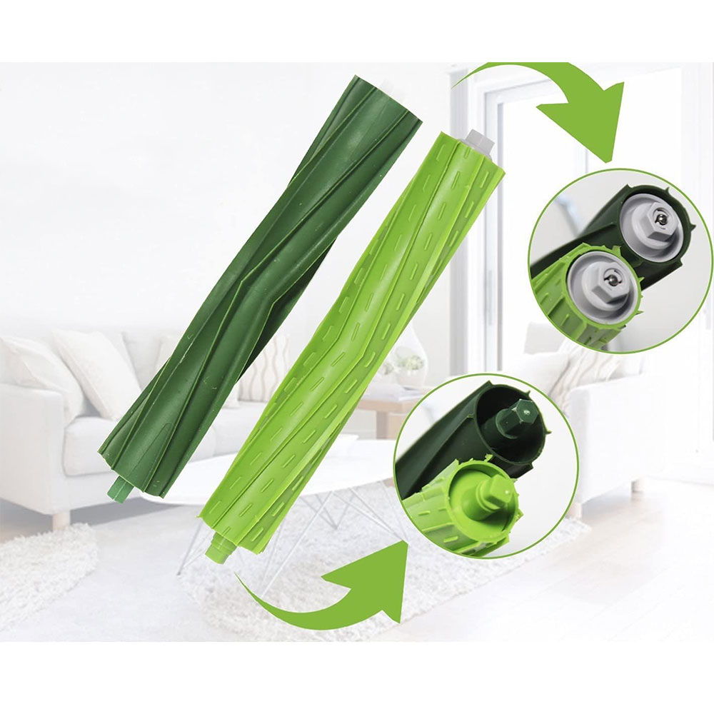 (2er Set) Ersatz Gummi Lamellen Bürsten für iRobot Roomba Staubsauger Roboter - Grün