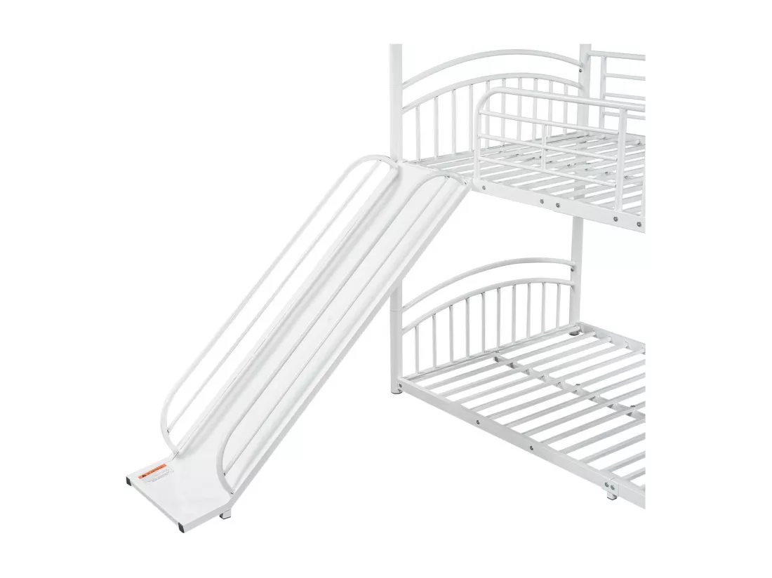Lits superposés cabane 2 x 90 x 200 cm - avec toboggan - métal - EN747 certifié - Blanc - peut divisé en deux lits simples