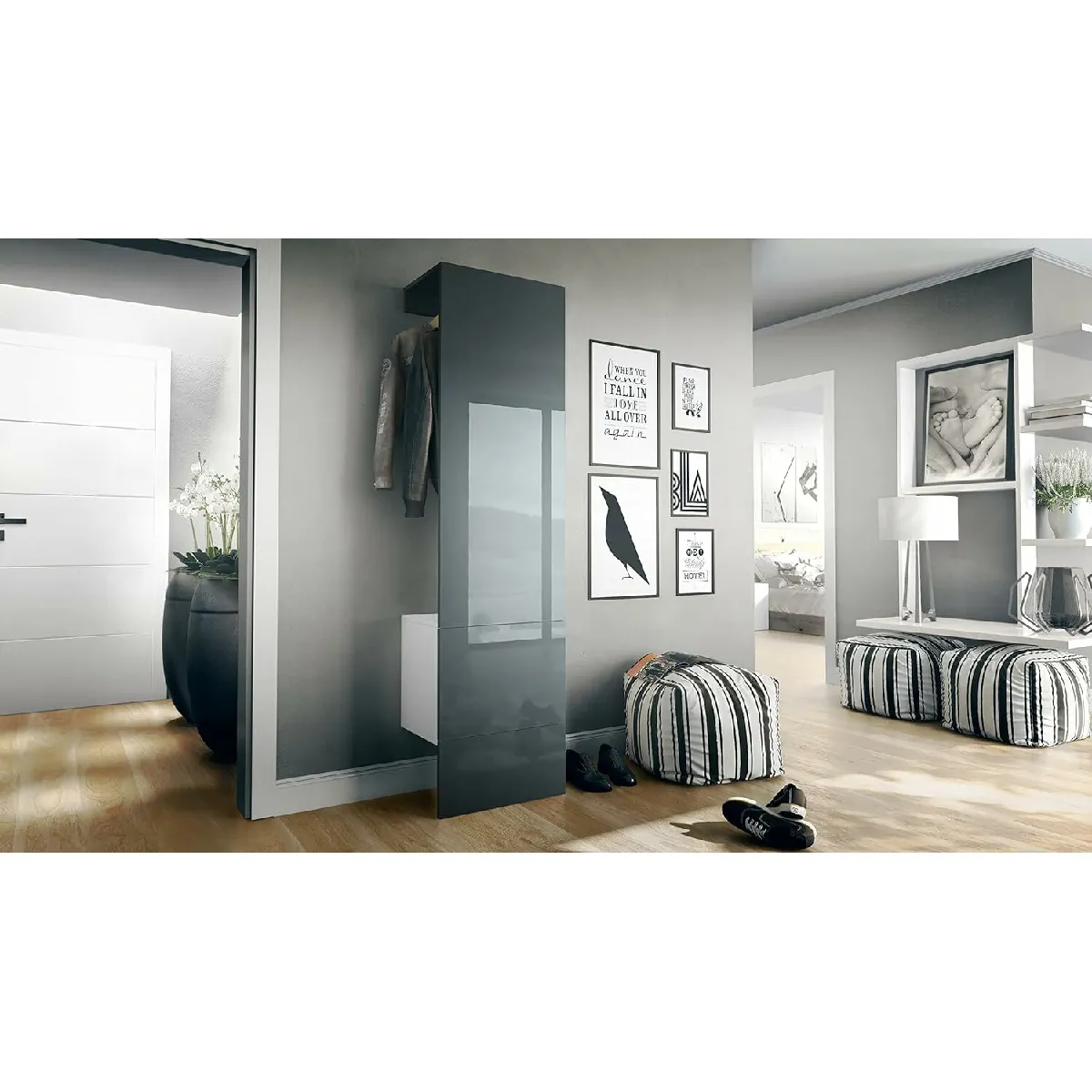 MPC Porte Manteaux Blanc Mat Et Gris 52 X 193 X 35