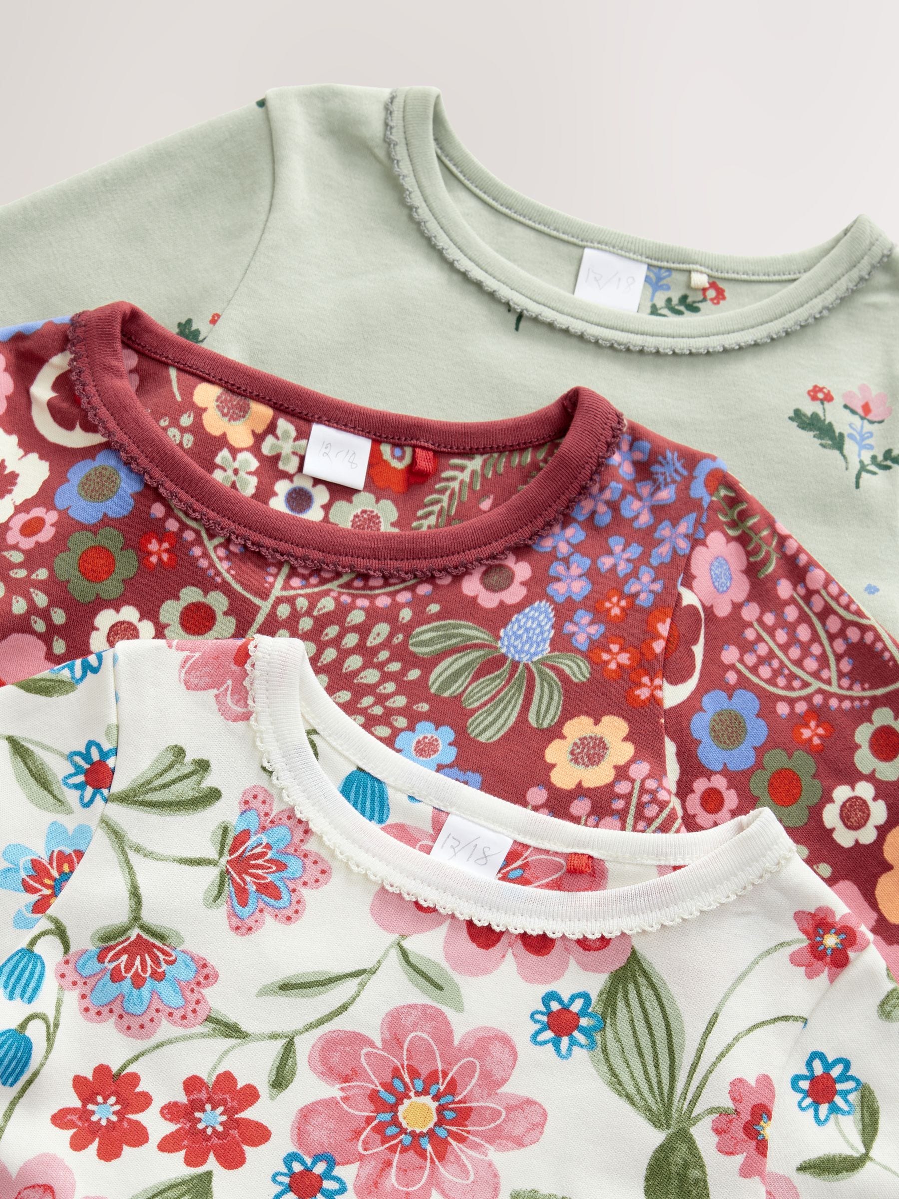 Rood/groen met bloemenprint - Verpakking van 3 knusse pyjama's (9 mnd-10 jr)