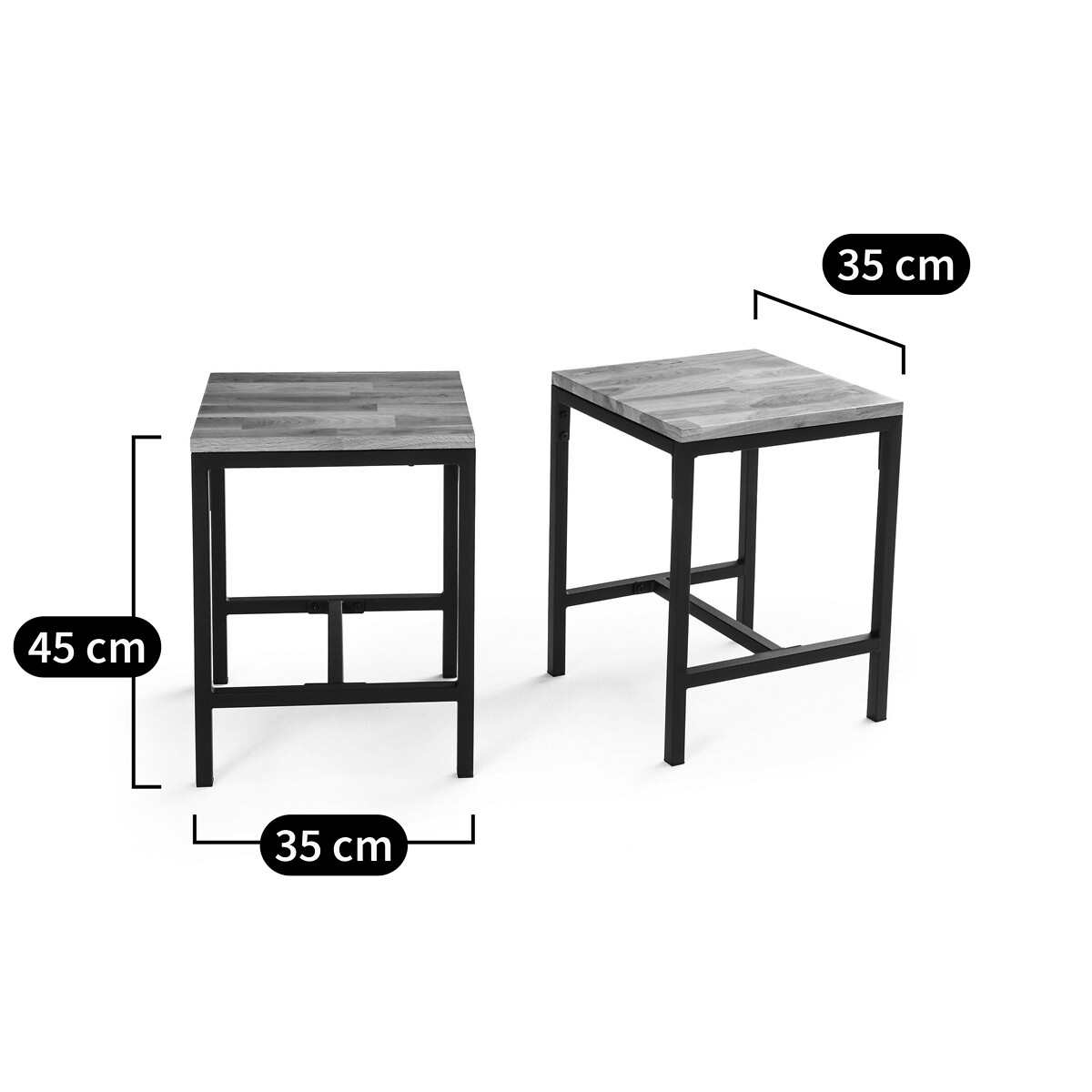 LA REDOUTE INTERIEURS<br>Conjunto de 2 banquetas em carvalho maciço e aço, Hiba