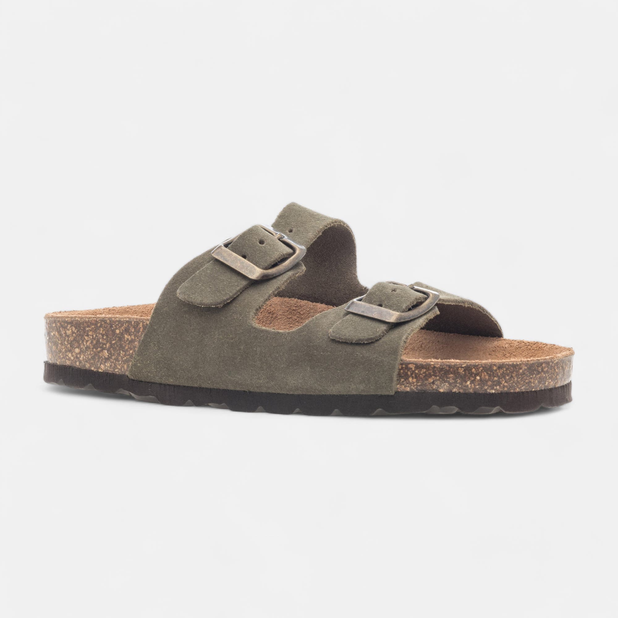 Mules semelle liège Garçon en cuir kaki