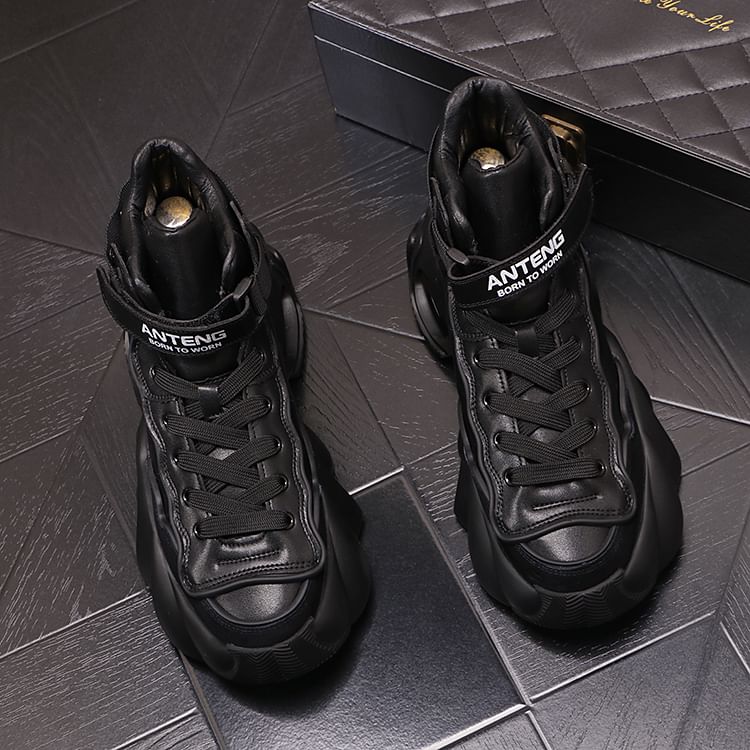 Mr Ozera - Platform Lettering Hook & Loop High-Top Sneakers