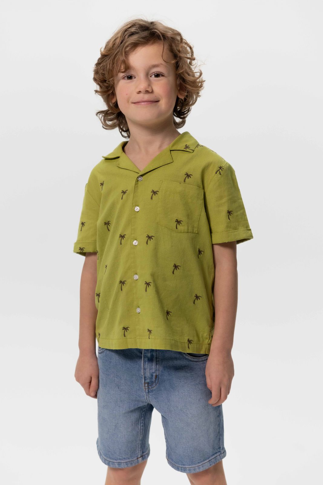 Groen overhemd met palmboom embroidery