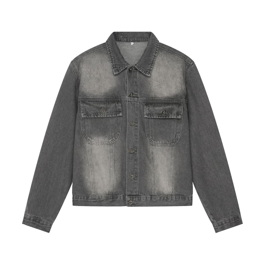 pinkdropper - Gewassen denim jasje met kraag en knopen