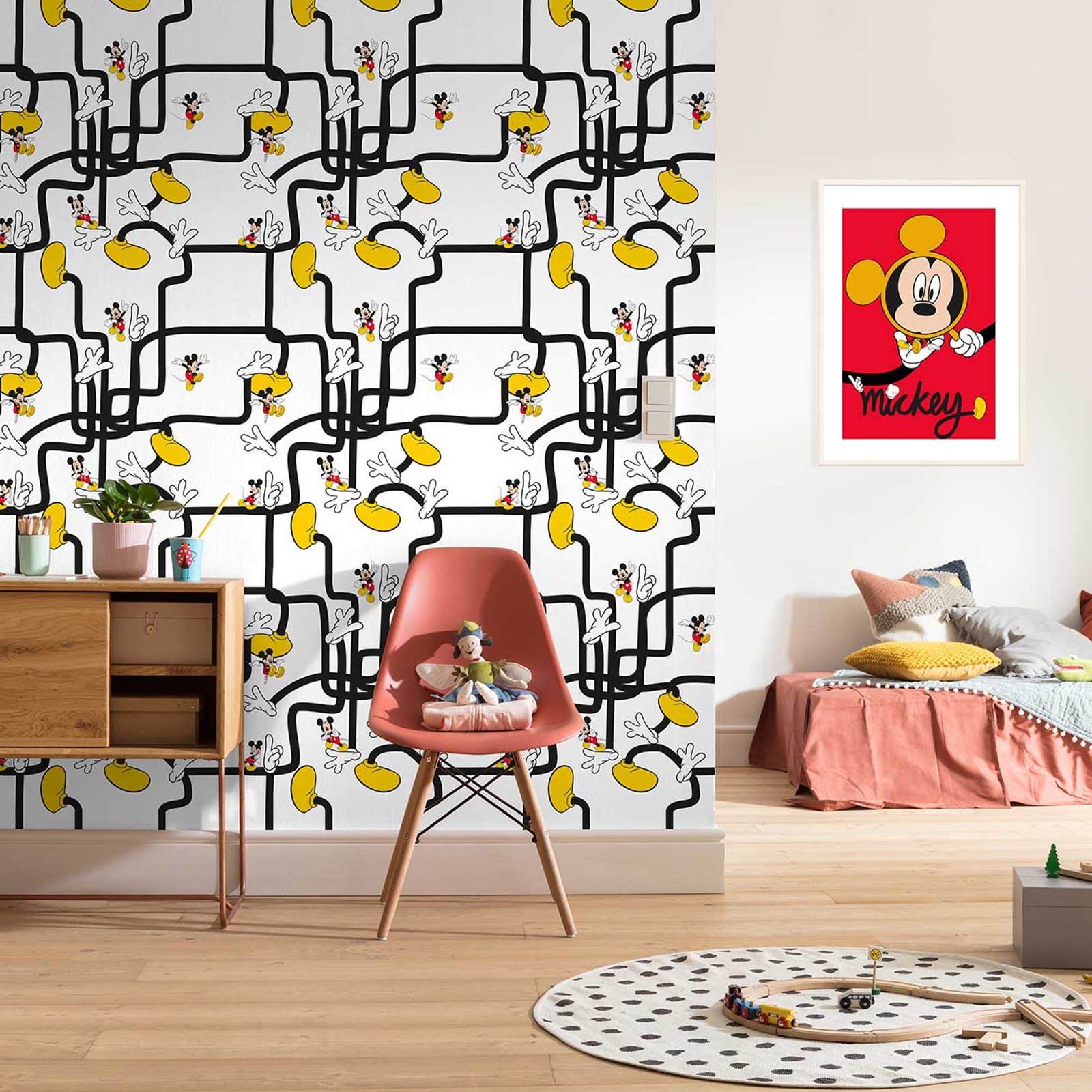 Vlies-Fototapete MICKEY MOUSE FOOT LABYRINTH - bunt - 200x280 cm