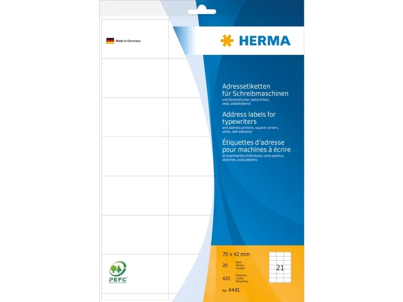 HERMA 4441, Hvid, Papir, Mat, Tyskland, 7 cm, 4,2 cm