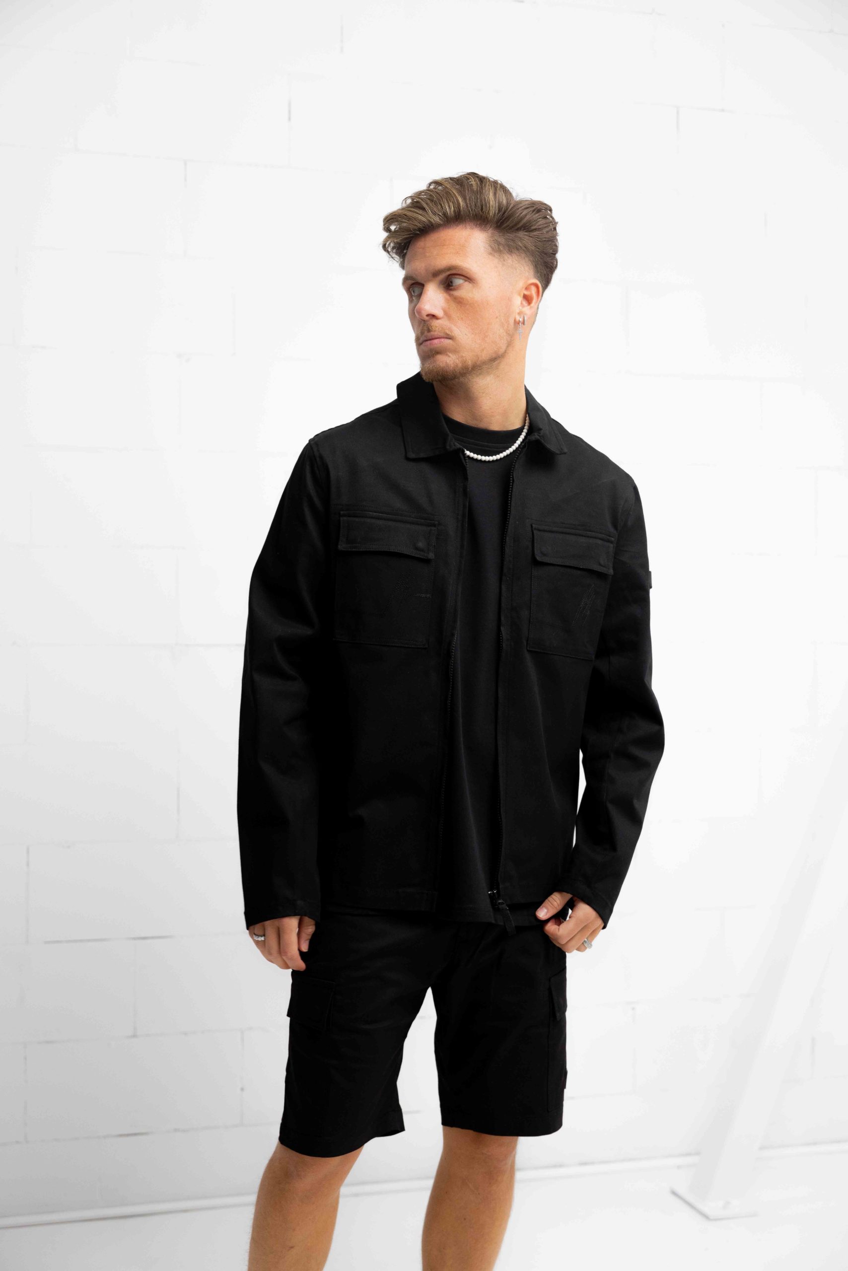 Malelions Cotton Zip Overshirt Heren Zwart