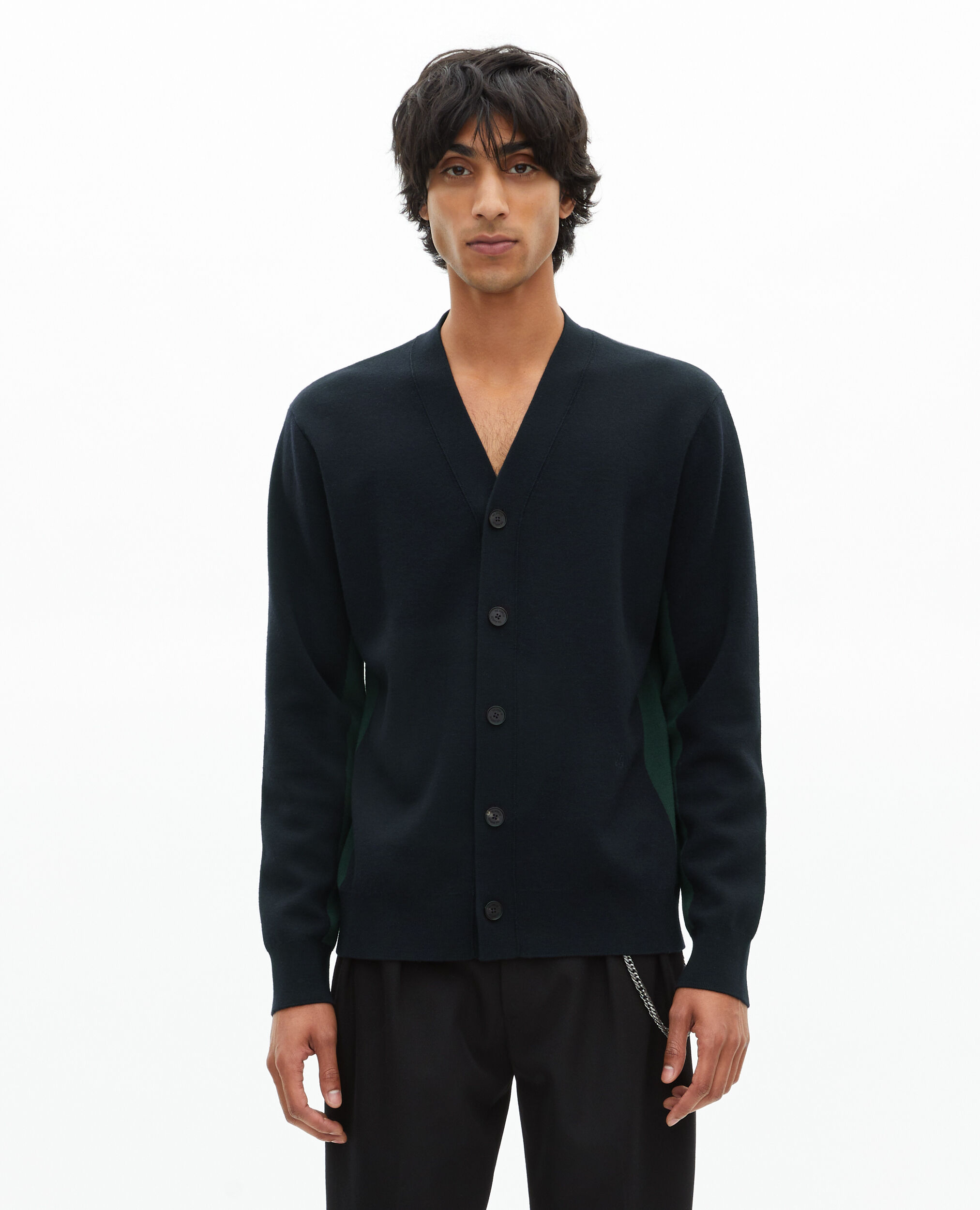 Cardigan en laine double face marine