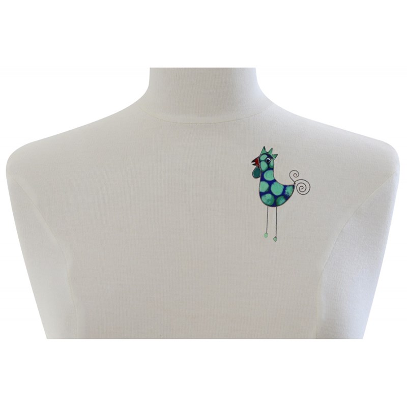 Broche Coq Émaillée Bleu à Pois Vert
