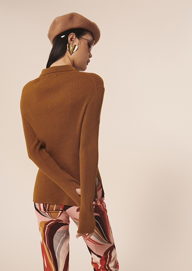 Cardigan Glossiemarron en laine et lurex