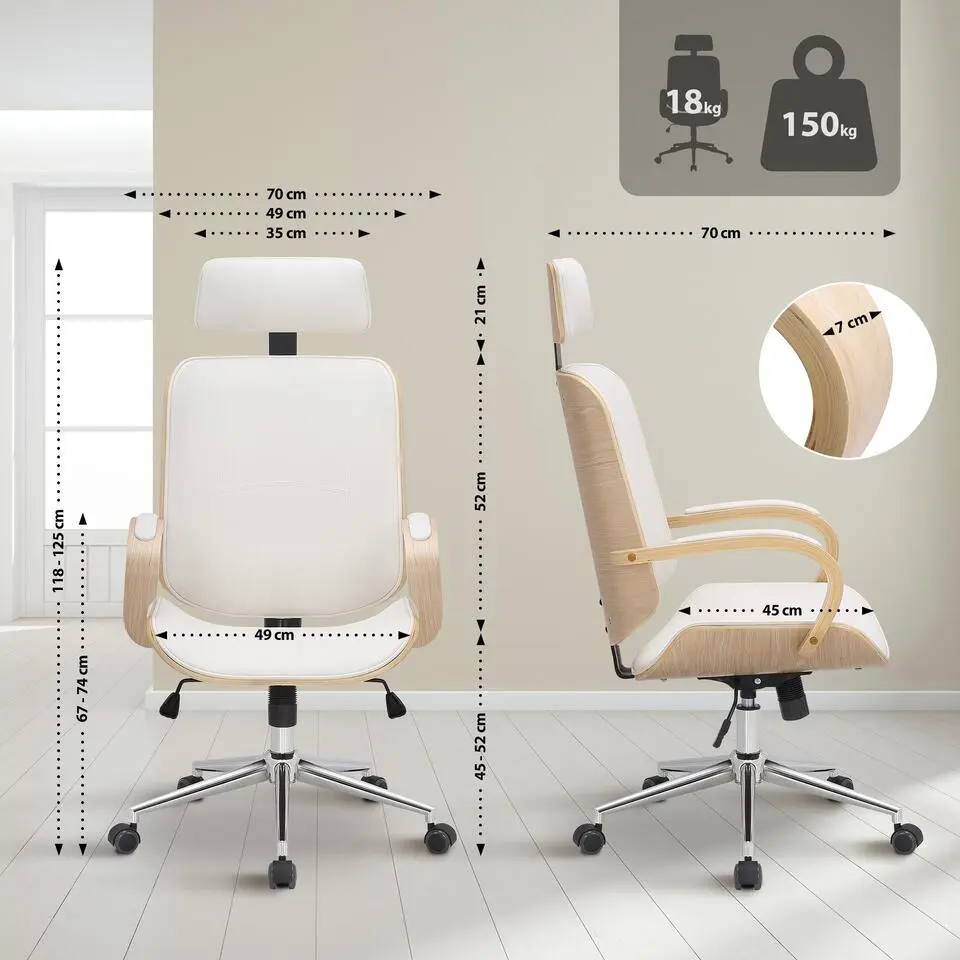 CLP Bureaustoel Dayton chroom Frame - Kunstleer - natura/wit