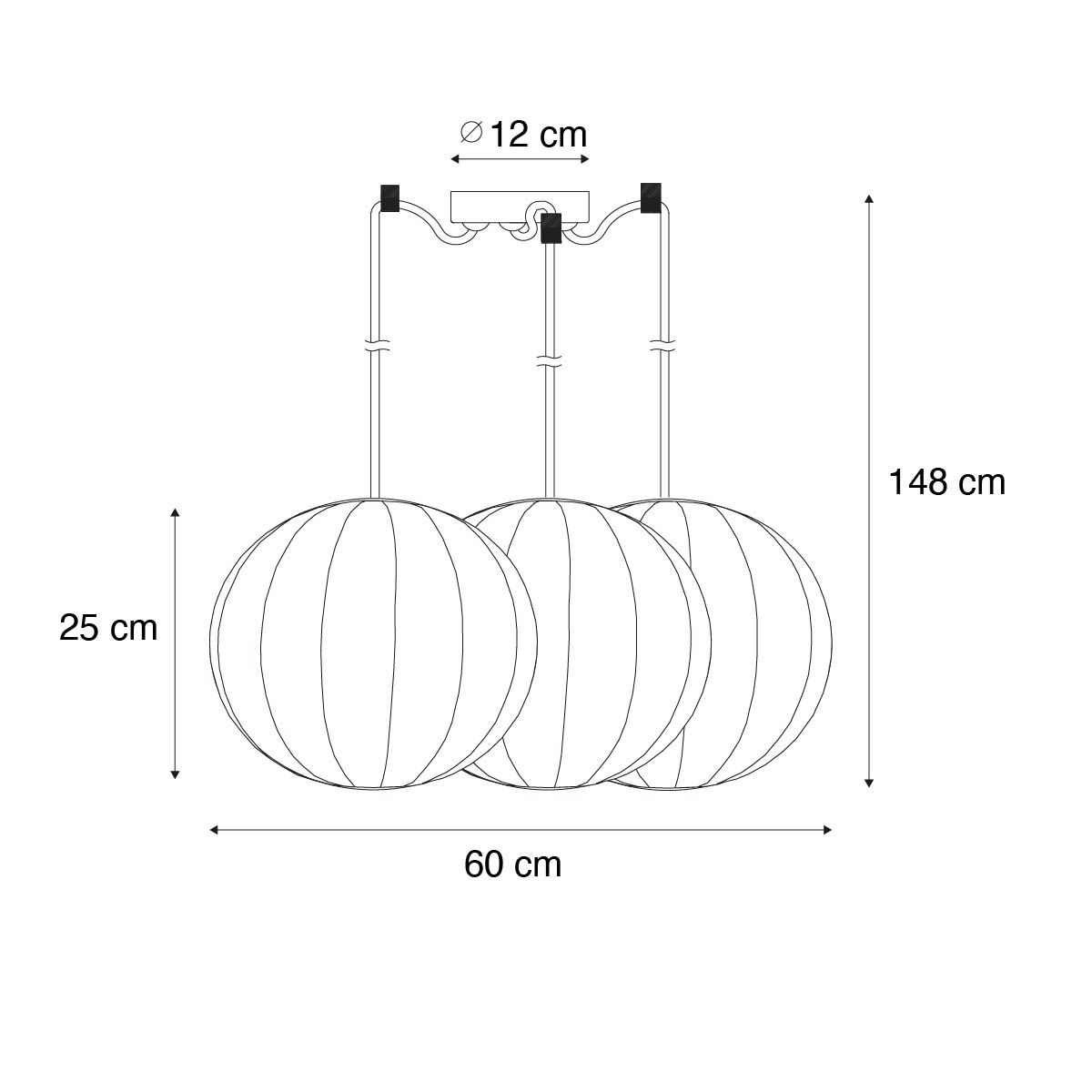 Japandi hanglamp wit zijden 30cm 3-lichts - Plu