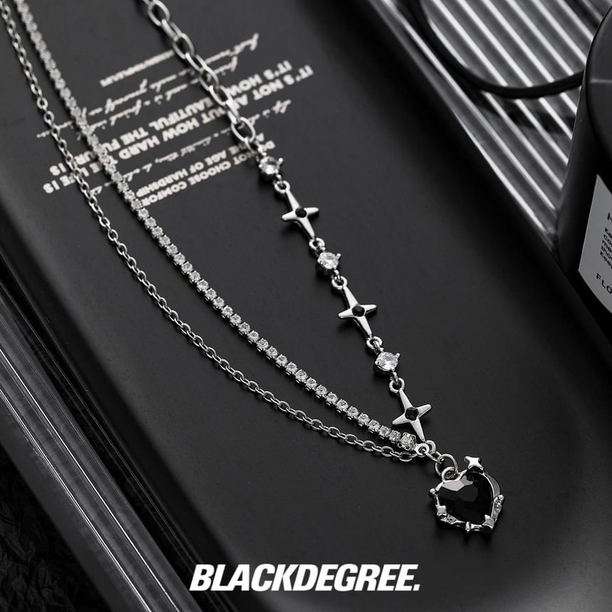 Black Degree - Hartvormige Strass Hanger Legering Ketting