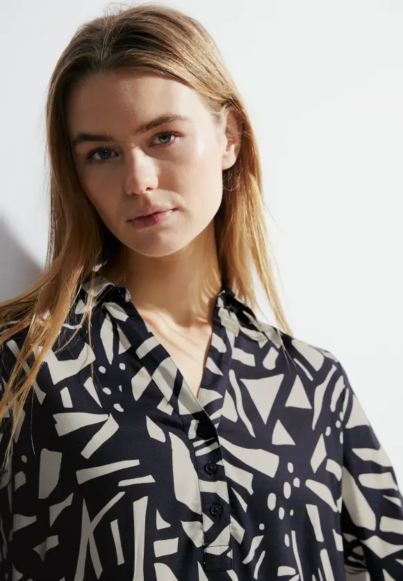 Printbluse mit Hemdkragen - night sky blue