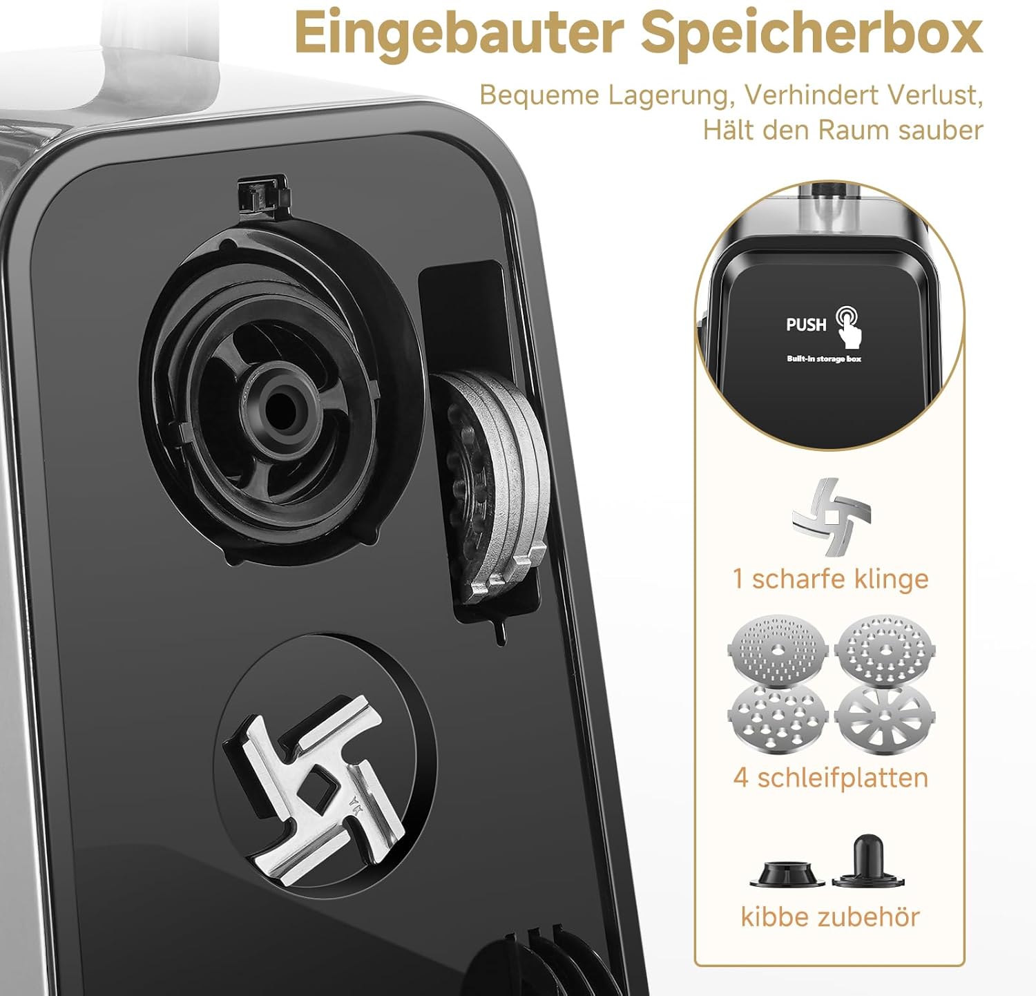 AAOBOSI Fleischwolf Elektrisch, 3-IN-1 [3000W Max] Multi Fleischwolf mit 3 Edelstahl-Schleifplatten, Kubbe & Wurstfüllrohren,Upgrade der Auto Rücklauffunktion - Edelstahl