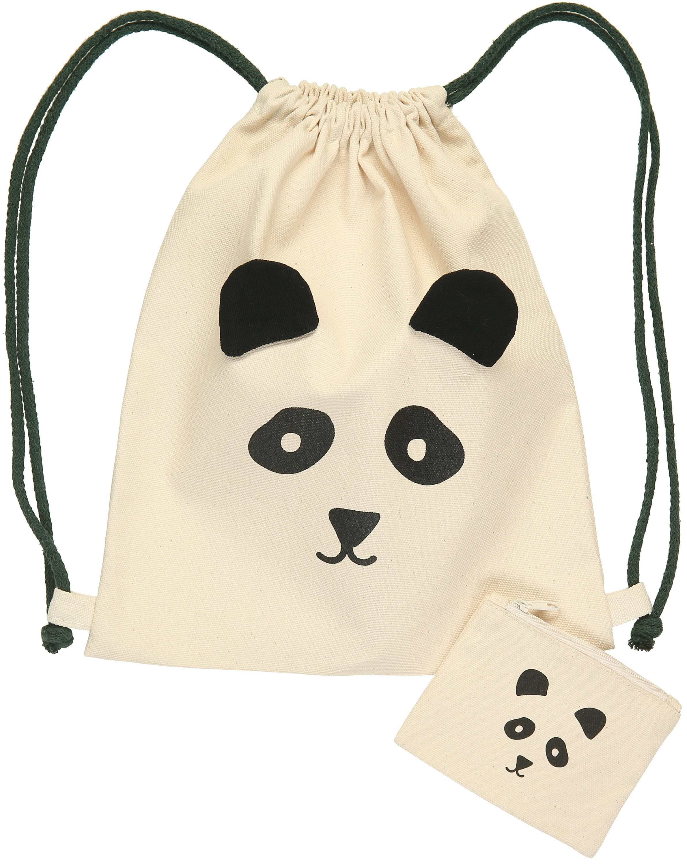 Turnbeutel-Set PANDA mit Portemonnaie in natur
