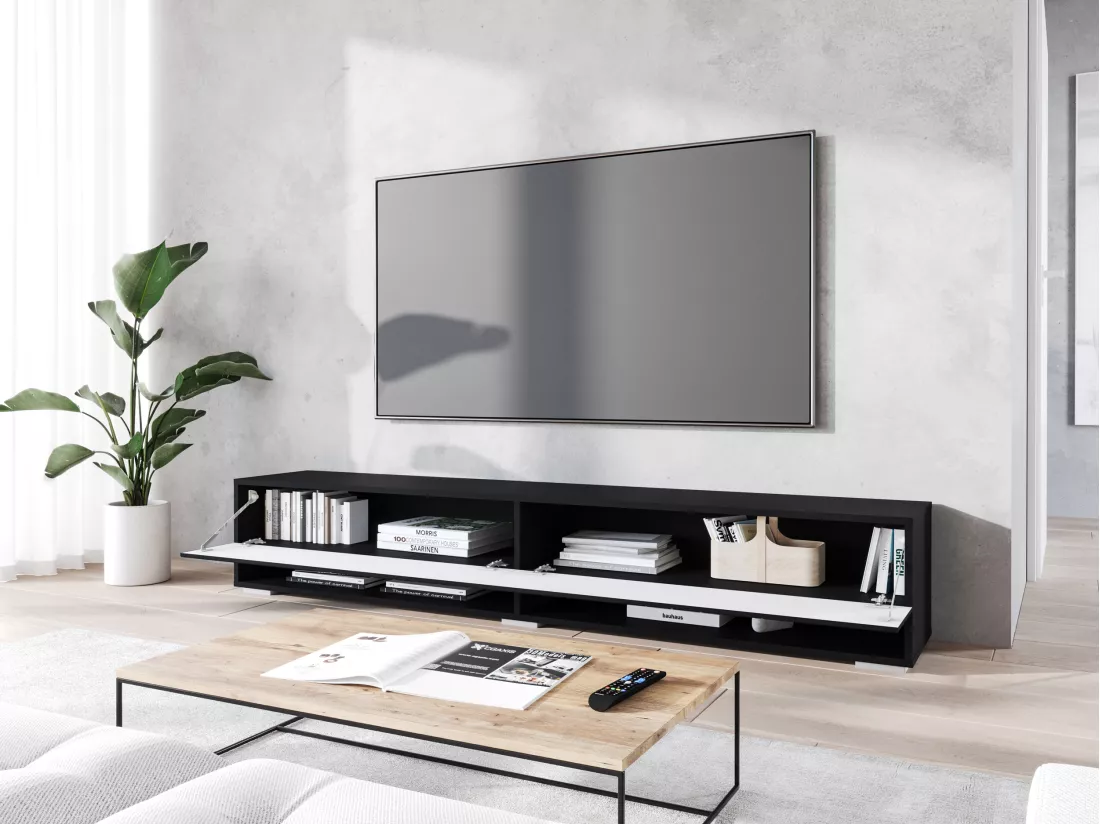 Meuble TV - 180 cm - noir graphite/noir à chevrons - sans LED - WANDER