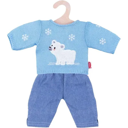 Heless Bekleidungsset für Puppen, 2 teilig mit Strickpullover und Jeans, Größe 35 - 45 cm