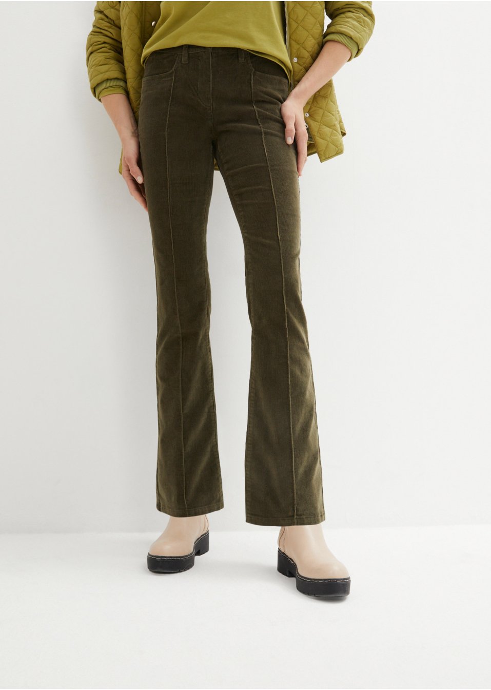 Pantalon velours côtelé Bootcut avec passepoil et taille confortable