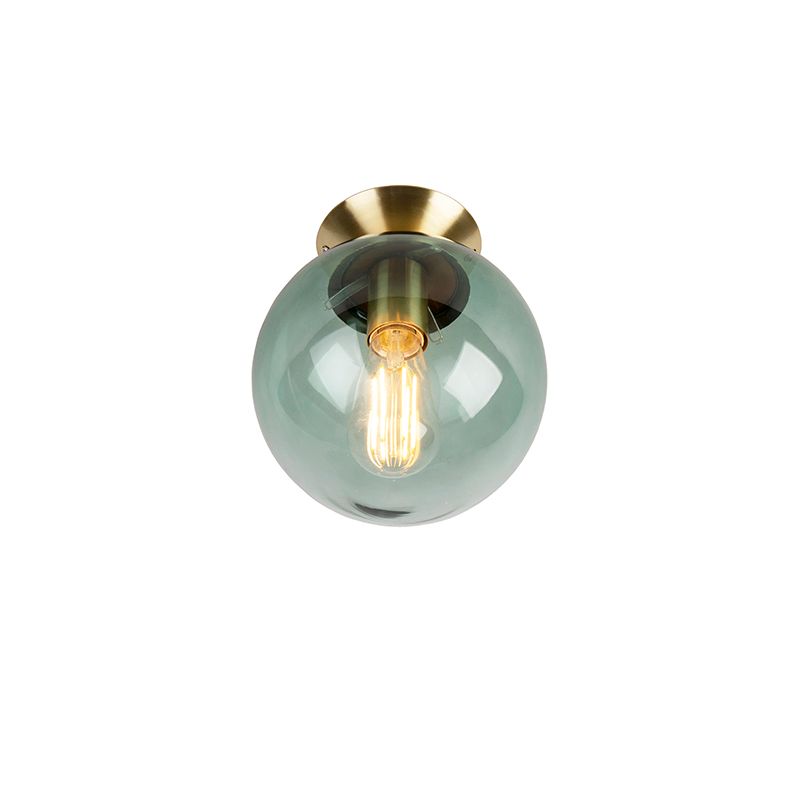 Art deco plafondlamp messing met groen glas - Pallon
