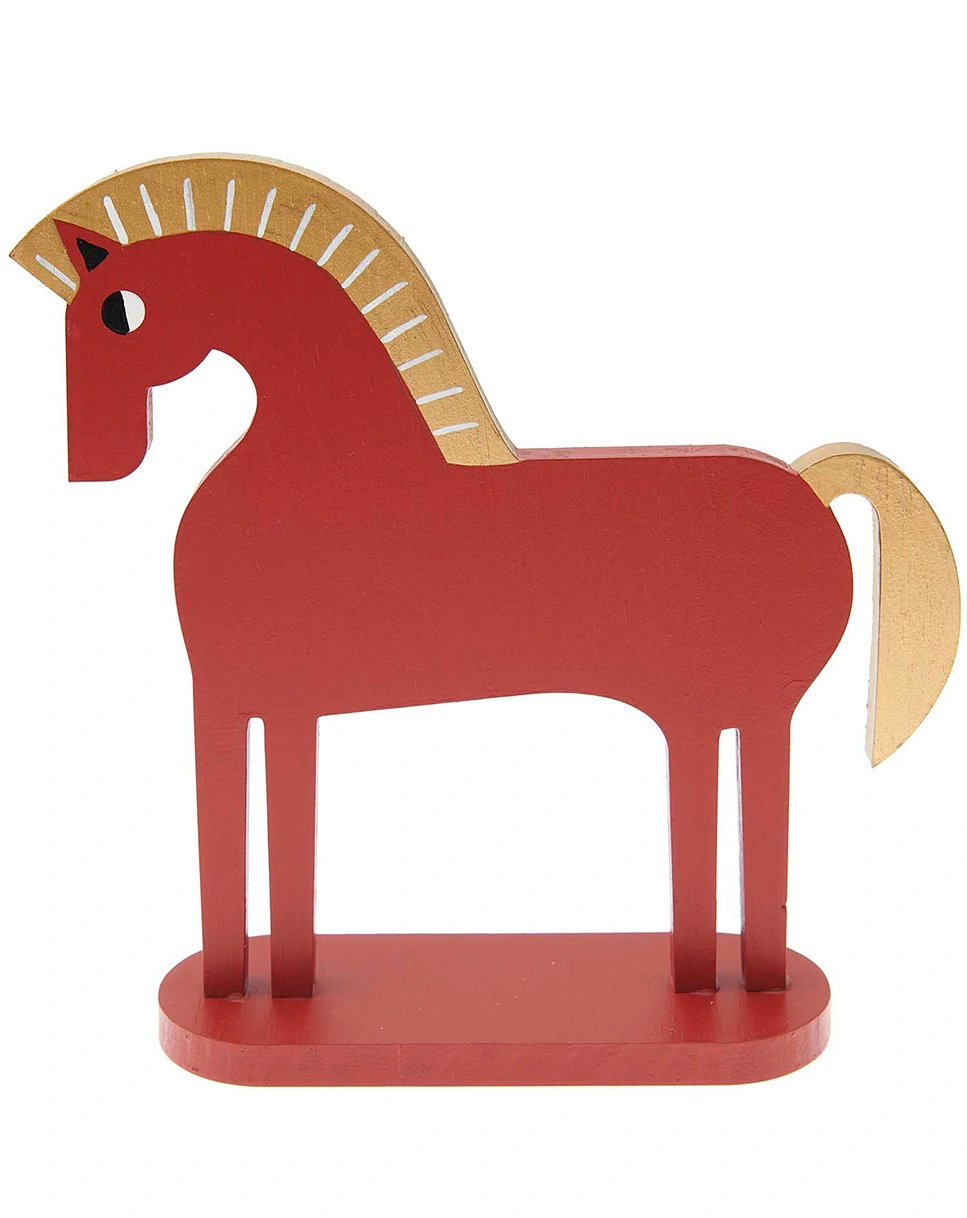Holz-Figur DEKO PFERD in rot