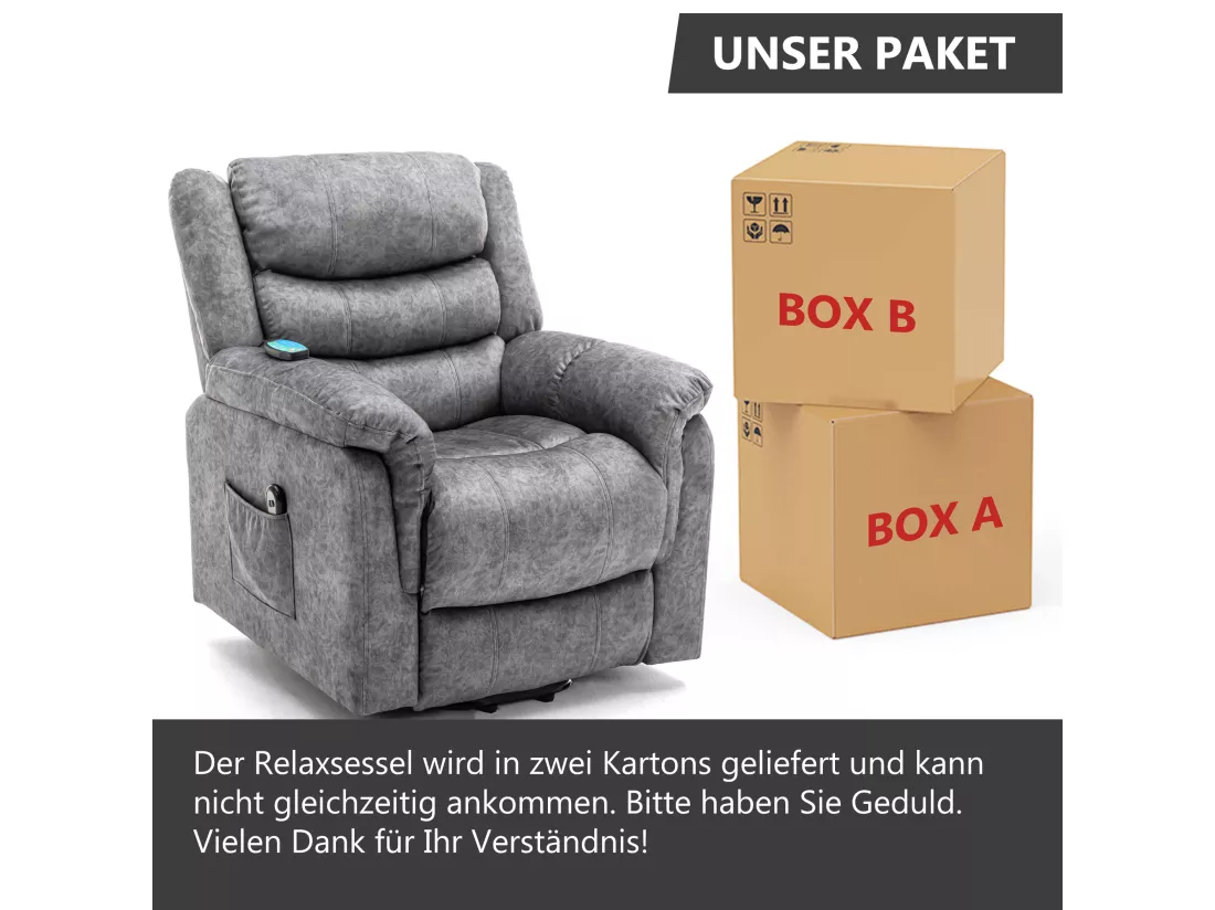 Fauteuil massant en tissu - Fauteuil électrique inclinable avec repose-pied - Gris
