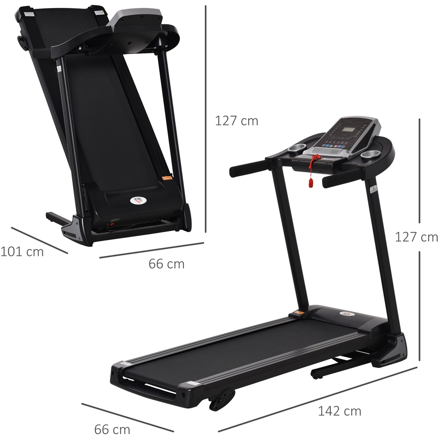 HOMCOM Laufband Ideales Training, Getränkehalter, Handyhalter Schwarz, Grau