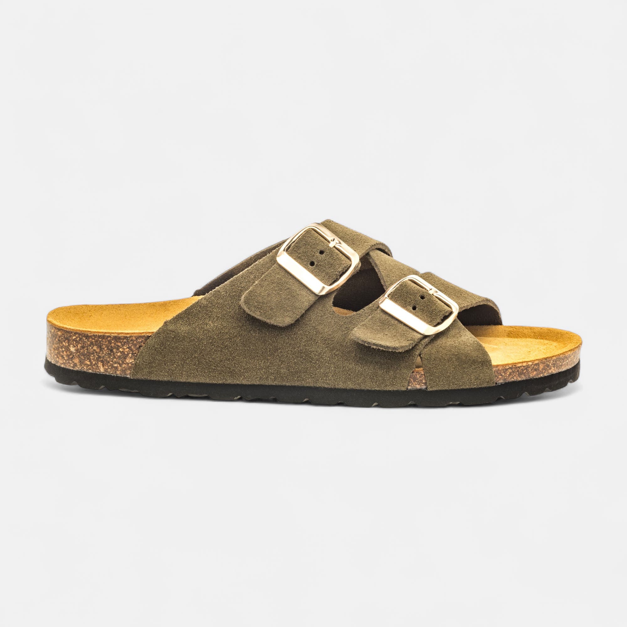 Mules semelle liège Femme en cuir kaki