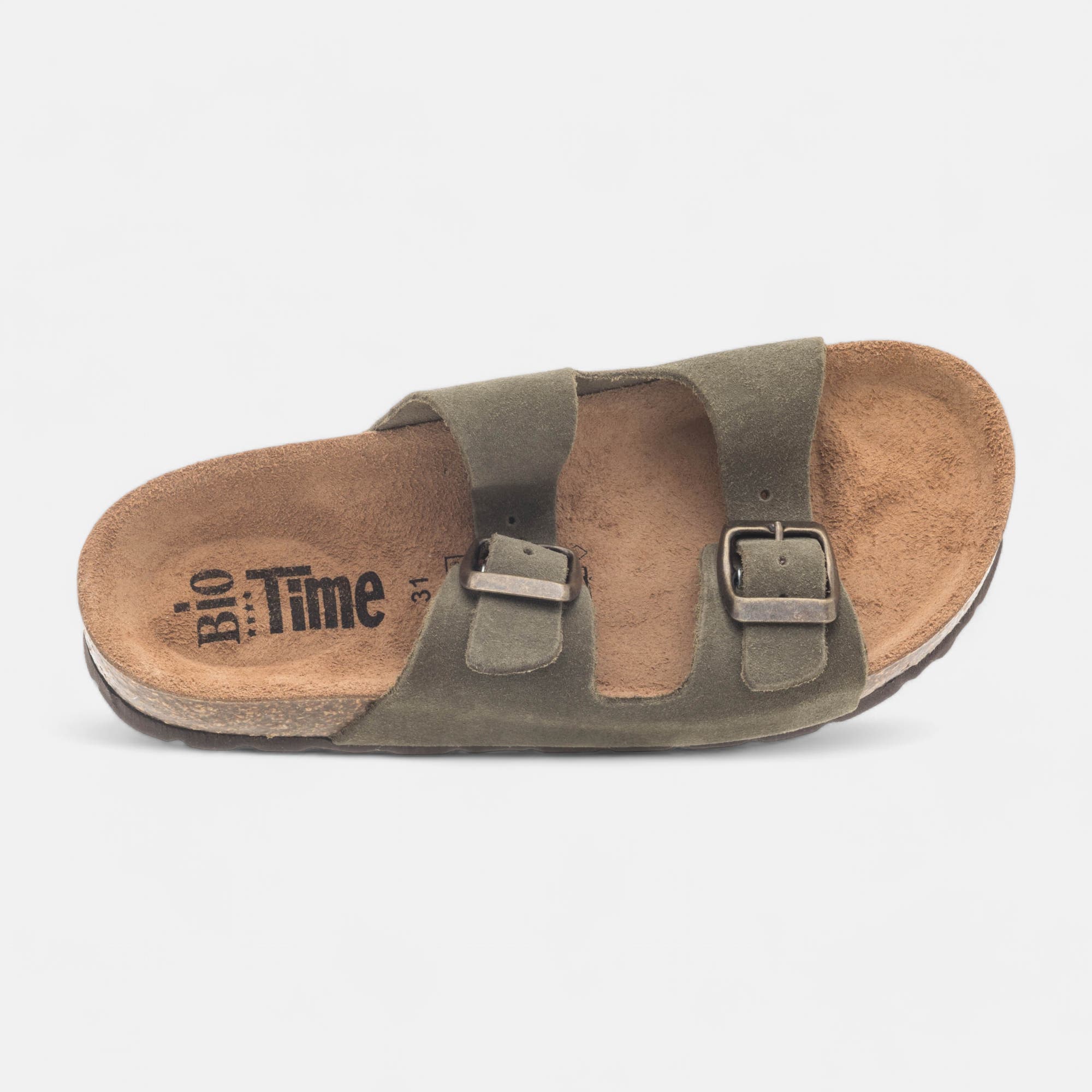 Mules semelle liège Garçon en cuir kaki