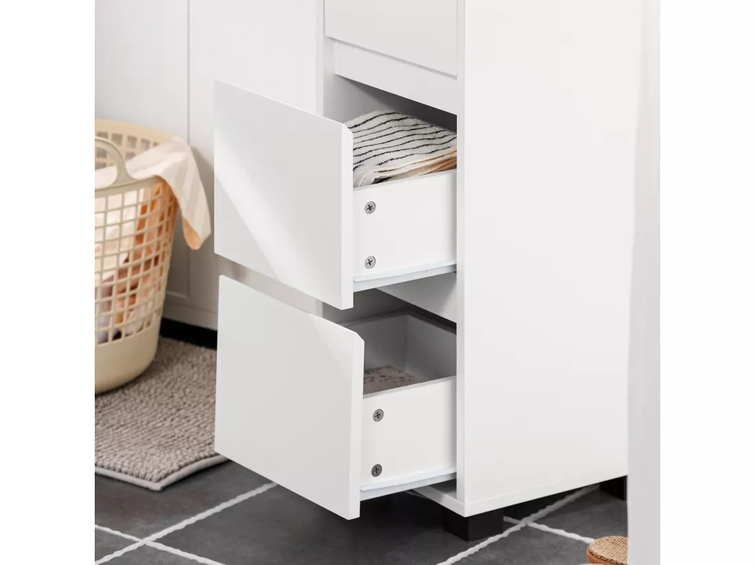 Meuble Demi-Colonne Meuble Bas de Salle de Bain avec 3 Tiroirs, 4 Compartiments, BZR29-W